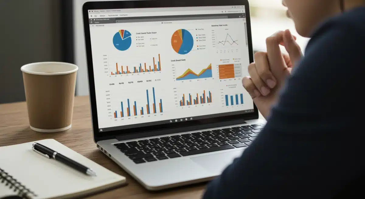 Person analyzing financial data on a laptop, planning credit card debt reduction