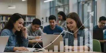 Students benefiting from increased federal student aid in a university library