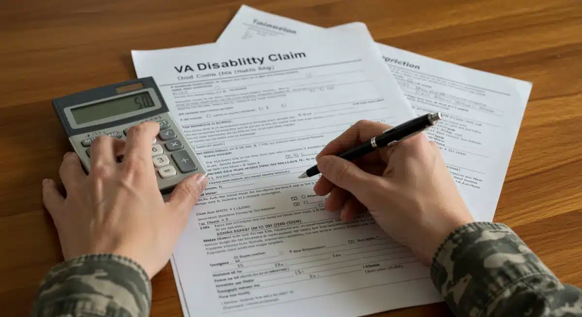 Filling out VA disability claim form with supporting documents