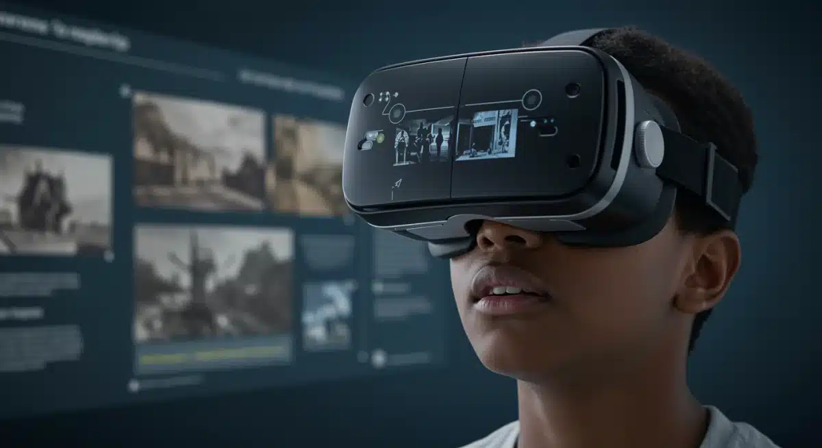 Student immersed in a virtual reality educational experience.