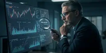 Thoughtful person analyzing inflation data on a screen, planning financial strategies