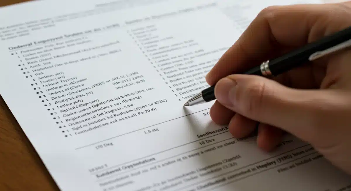 Hand highlighting FERS updates document for 2026