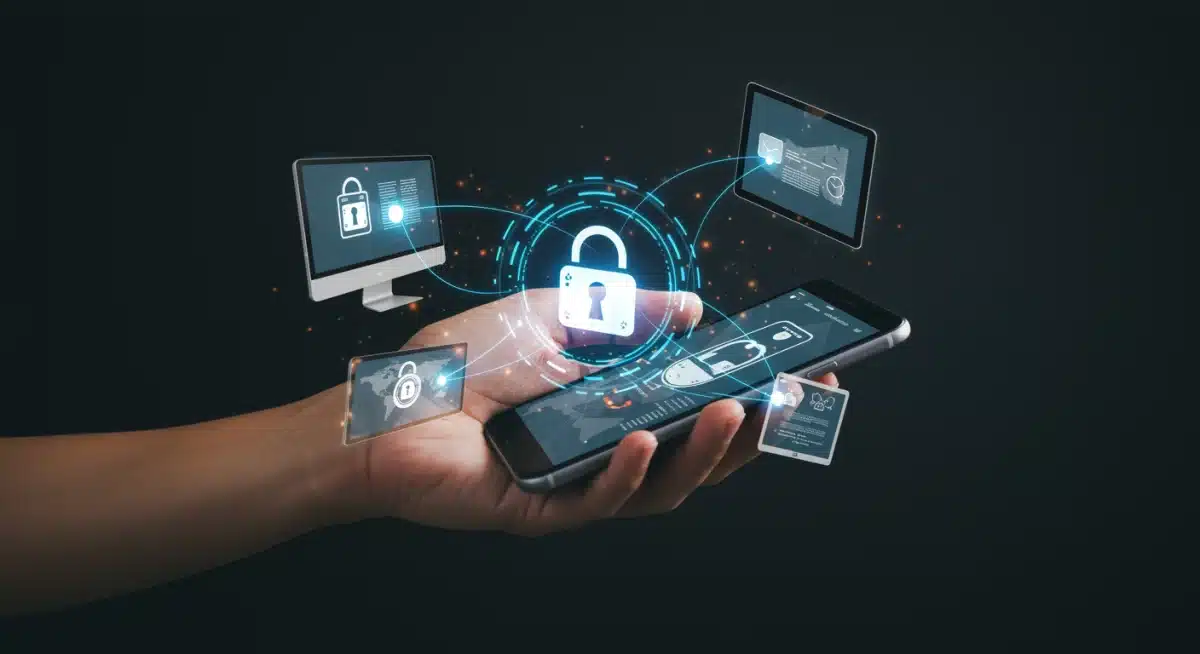 Multi-device financial security with smartphone lock icon