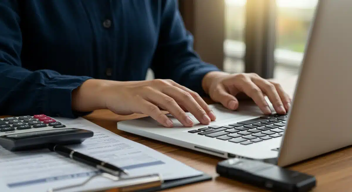 Student filling out online financial aid application on a laptop.
