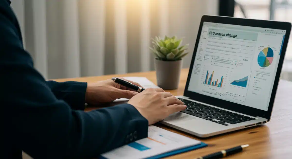Person reviewing tax forms and financial charts on a laptop, planning for new tax regulations.