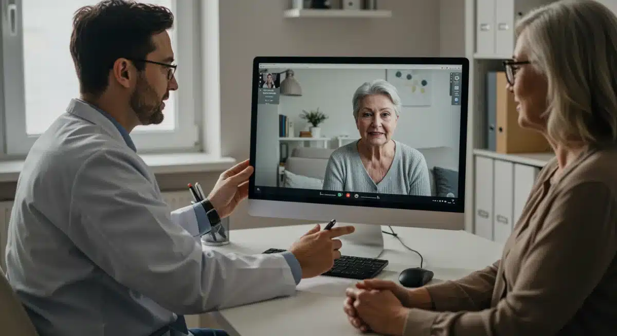 Doctor consulting patient via telehealth, expanding healthcare access