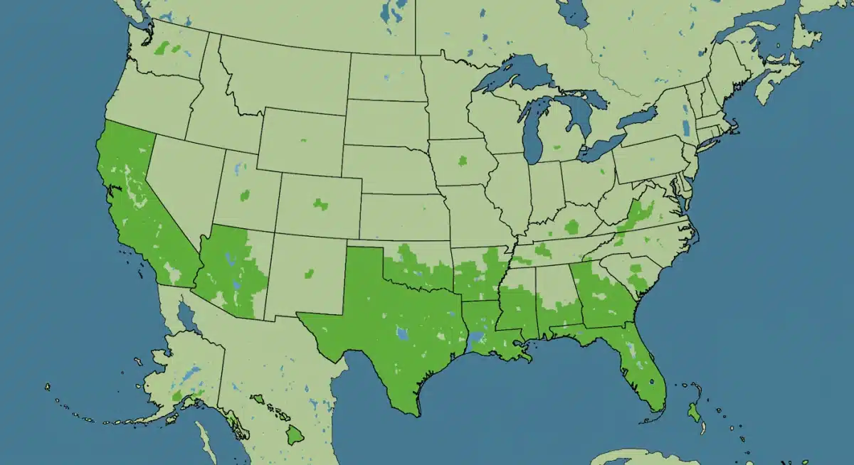 Map of 48 US states highlighting EPA air quality standard implementation zones