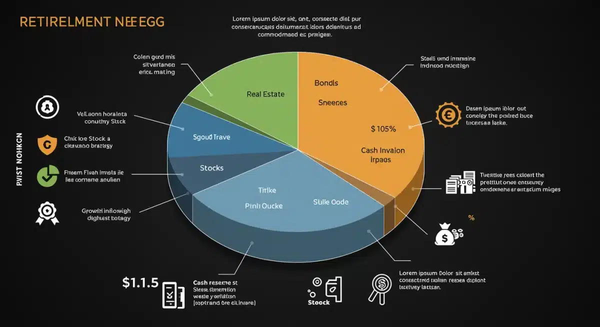 Infographic illustrating a .5 million retirement nest egg allocation across various investment types, demonstrating strategic diversification.