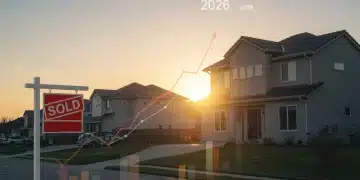 Modern houses with 'Sold' sign and upward trend graphs, symbolizing 2026 real estate market growth and investment potential.