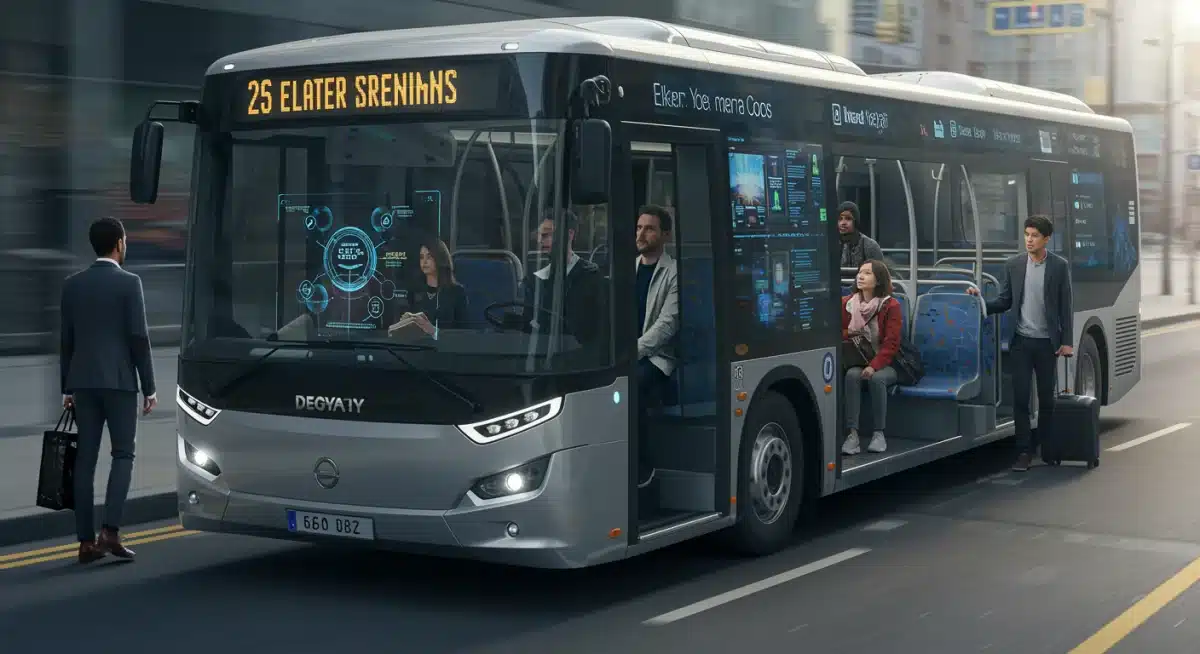 Diverse commuters on a modern electric bus
