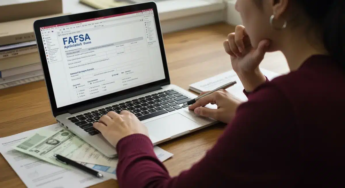 Student diligently completing FAFSA application on laptop for federal student loans
