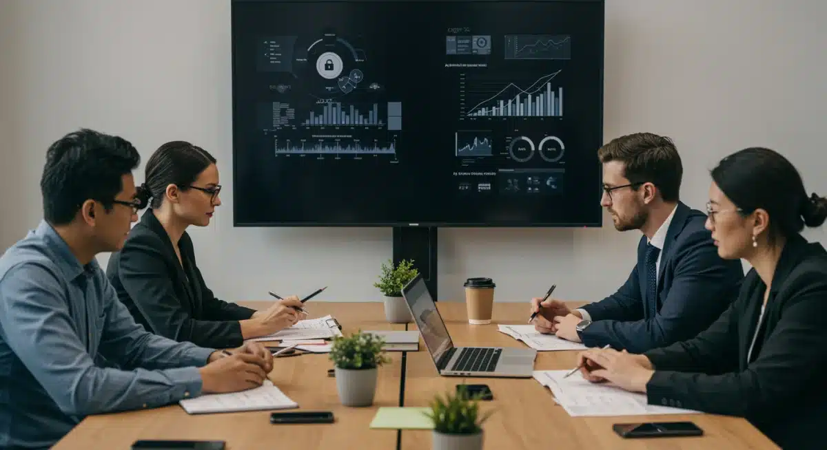 Professionals discussing cybersecurity compliance strategies