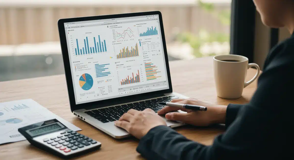 Individual analyzing financial data on a laptop, contemplating tax implications and strategic adjustments.