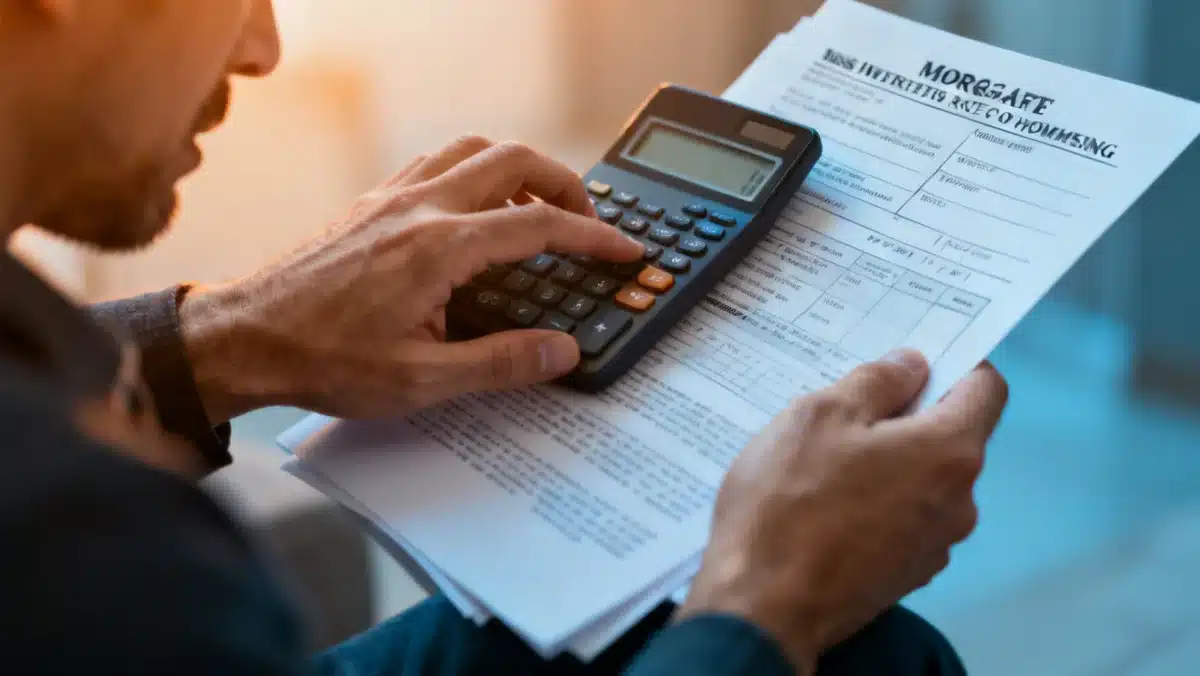 Person calculating mortgage payments with a calculator due to rising interest rates.