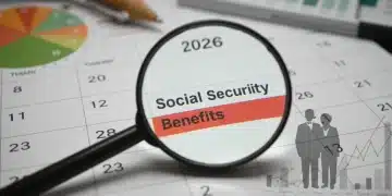 Calendar 2026 with magnifying glass on Social Security Benefits, financial planning