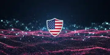 Digital shield protecting data streams, representing 2026 US cybersecurity legislation and citizen data privacy changes.