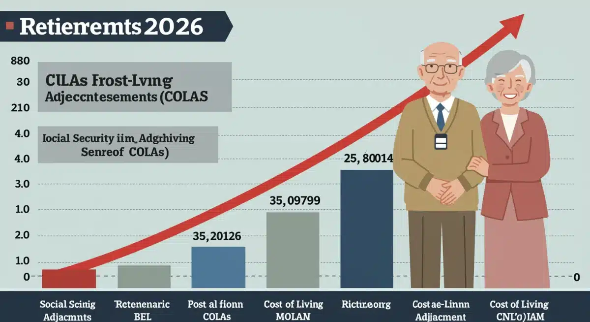 Graph showing projected Social Security COLA increases for 2026, with a happy retired couple.
