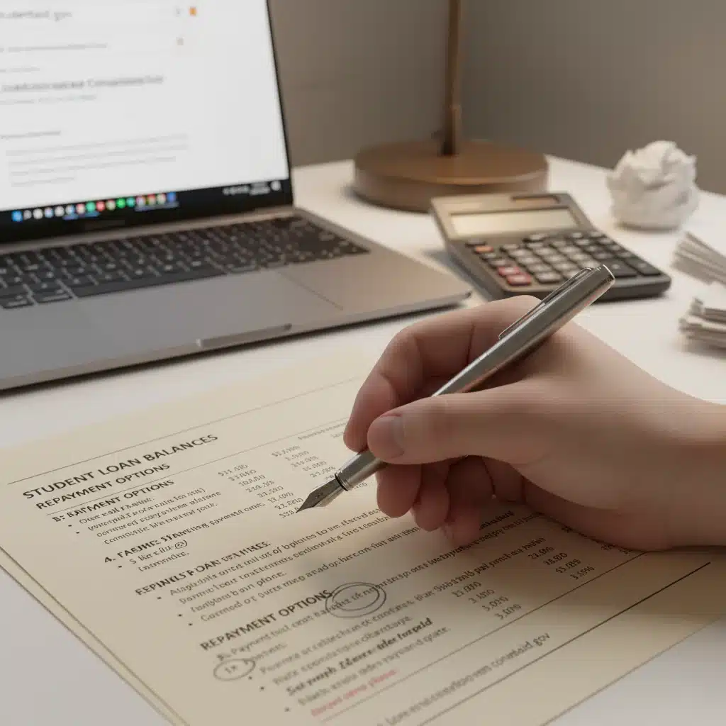 Person analyzing student loan repayment options and financial documents.