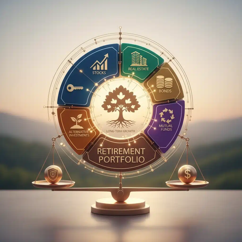 Diversified investment portfolio showing various asset classes for retirement growth.