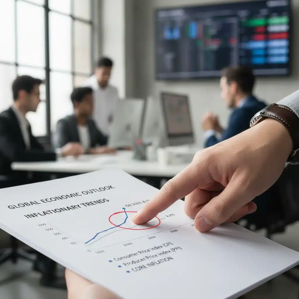 Hand analyzing inflation data on a financial report, indicating economic trends.
