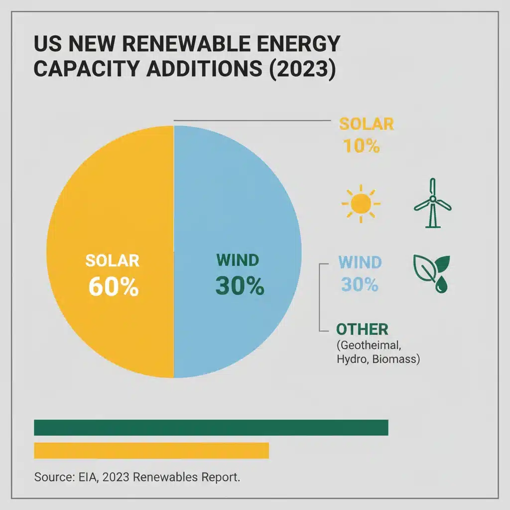 Infographic showing US renewable energy capacity breakdown by source