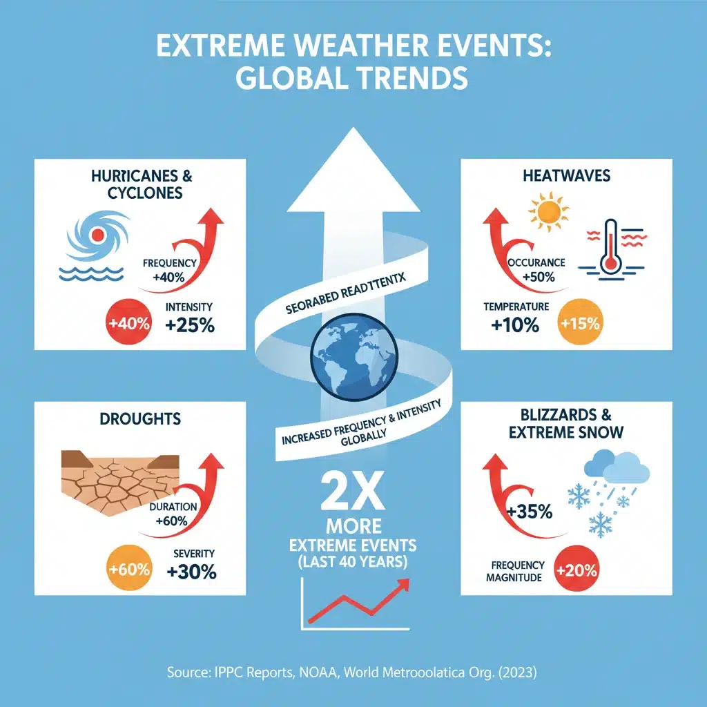Infographic detailing various extreme weather events and their projected increase