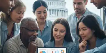 People reviewing 2026 federal benefits information on a tablet