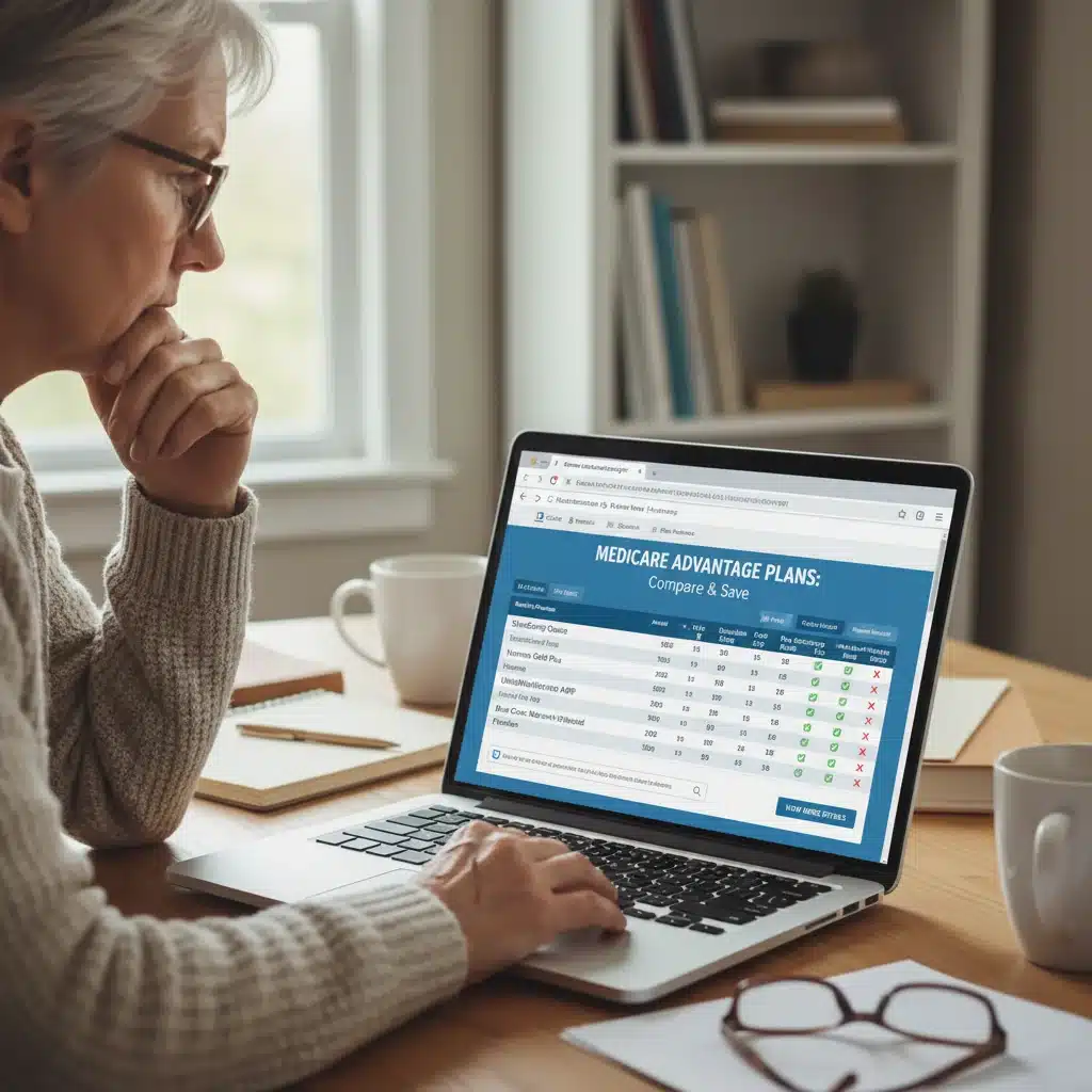 Individual comparing Medicare Advantage plans online on a laptop, demonstrating diligent research for optimal healthcare coverage.