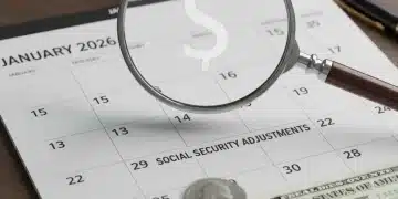 Calendar 2026 with magnifying glass and money, symbolizing Social Security COLA 2026 planning.