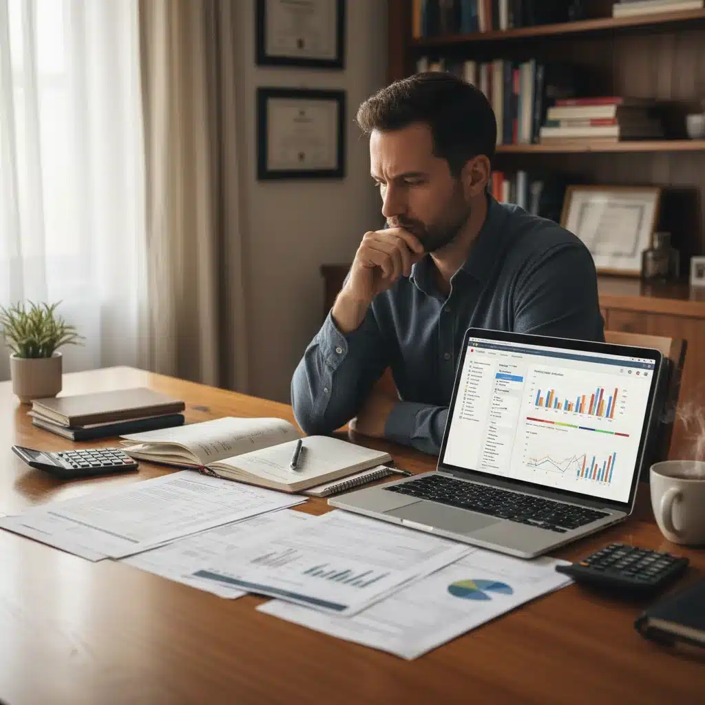 Person reviewing financial documents and budgeting software for inflation planning