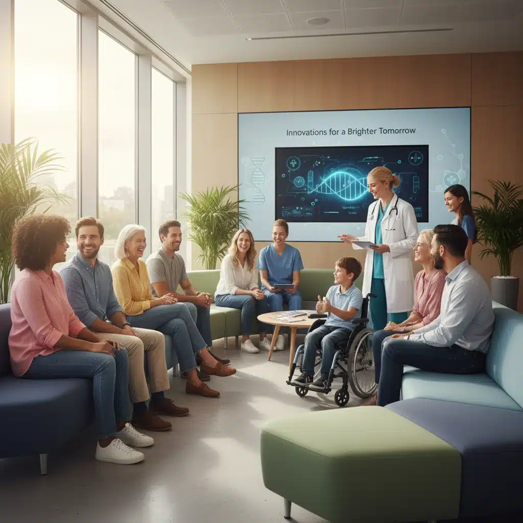 Diverse patients and healthcare workers in a clinic, representing hope and improved health outcomes.