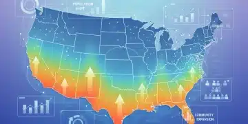 Stylized map of the US highlighting five states with projected population growth by 2030, representing demographic shifts.