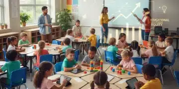 Children and teachers learning in a modern classroom, symbolizing new K-12 education grants.