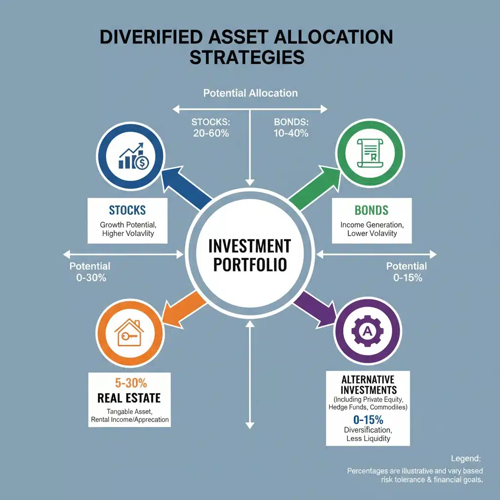 Infographic showing strategic asset allocation across various investment classes.