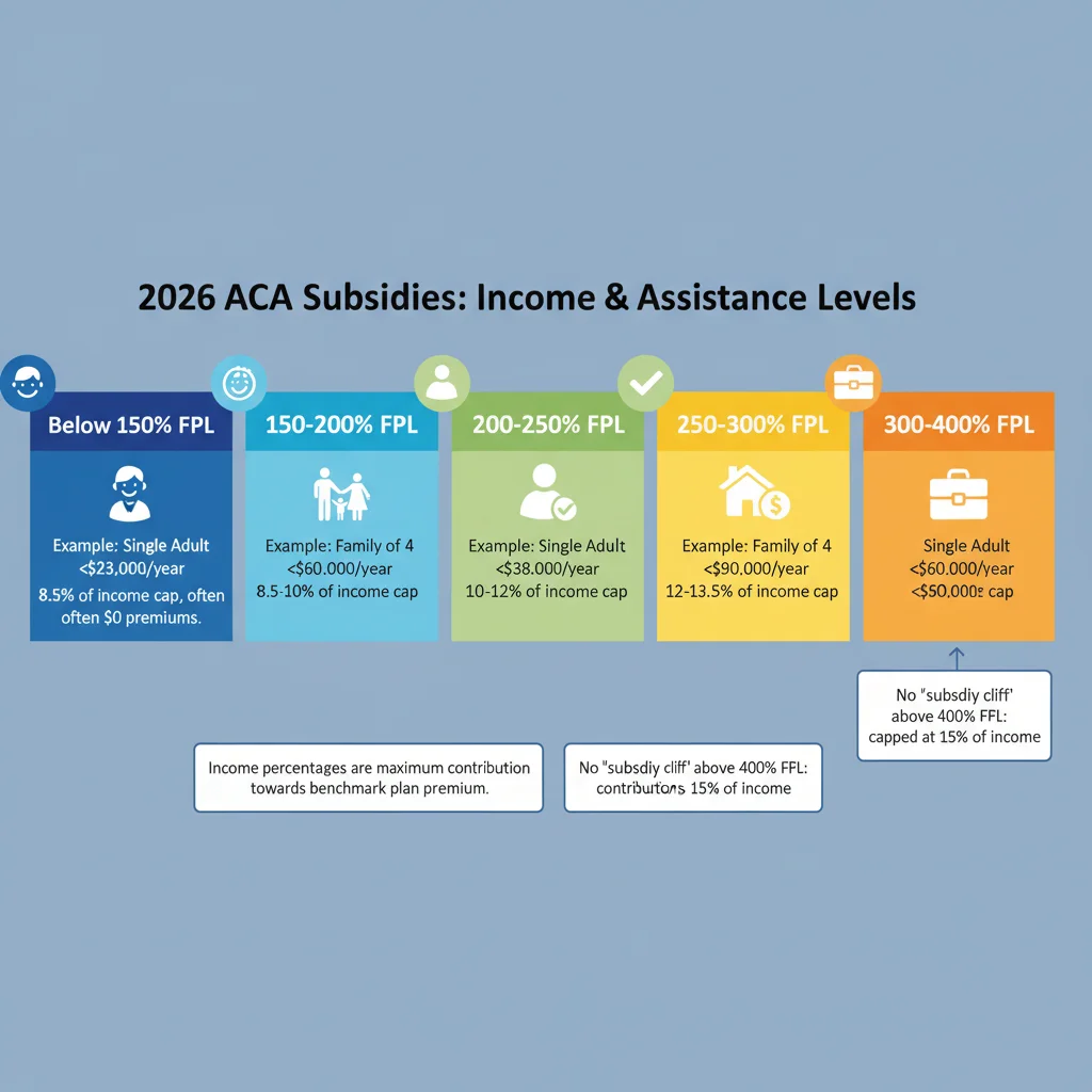 Infographic showing ACA subsidy income thresholds and percentages