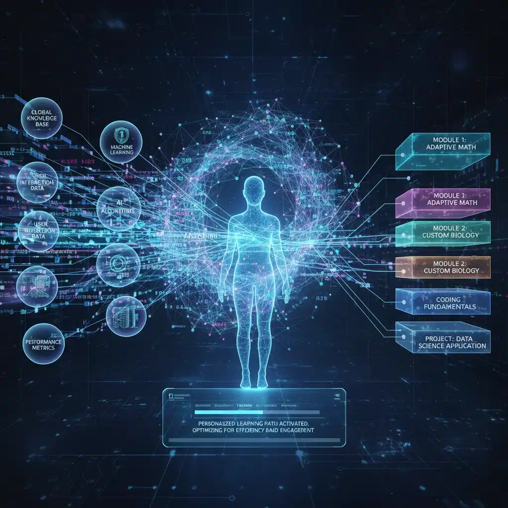 AI algorithms personalizing learning content for an individual employee.