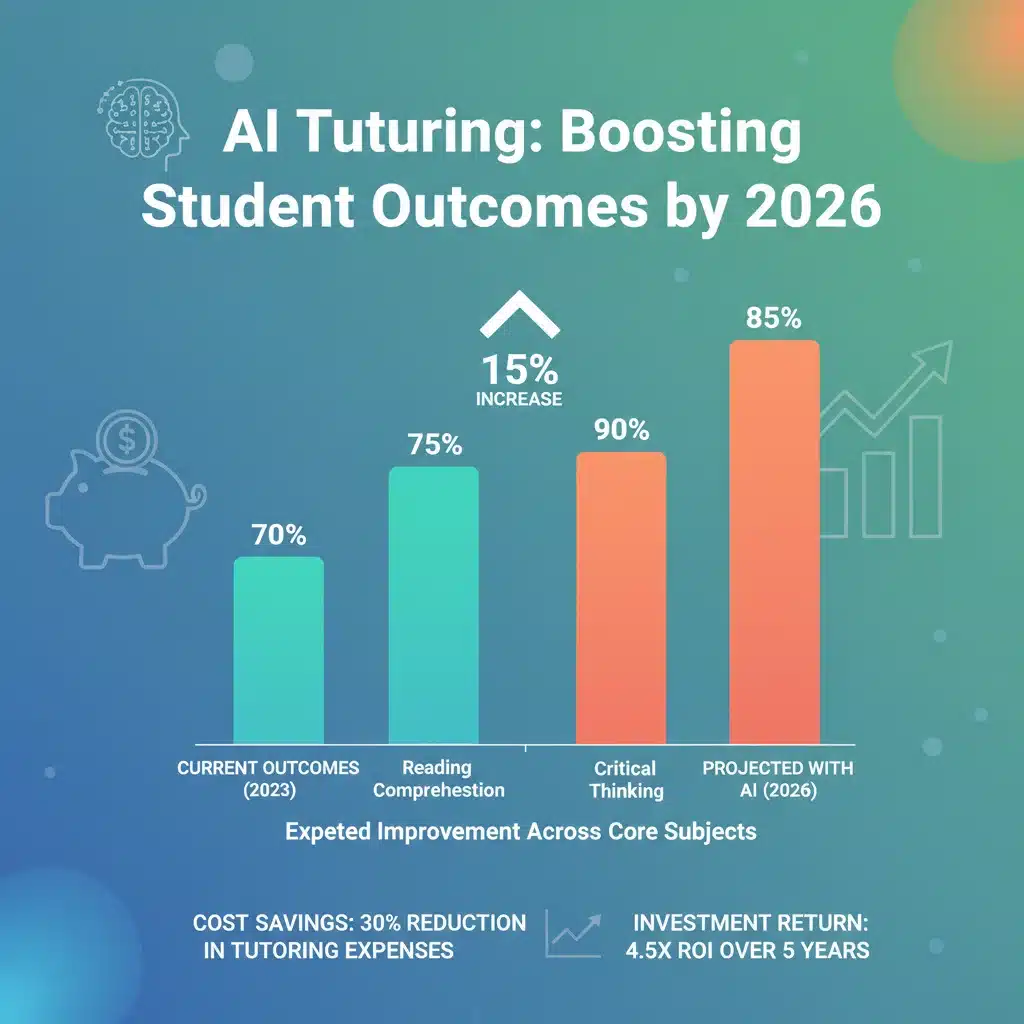 Infographic showing 15% student outcome increase with AI tutoring by 2026.