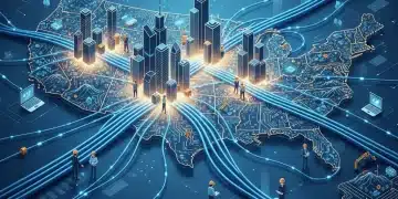 Bridging the Digital Divide: Government Initiatives & Private Sector Jobs in U.S. Broadband Expansion 2026 Fiber optic network connecting rural and urban areas across the U.S.