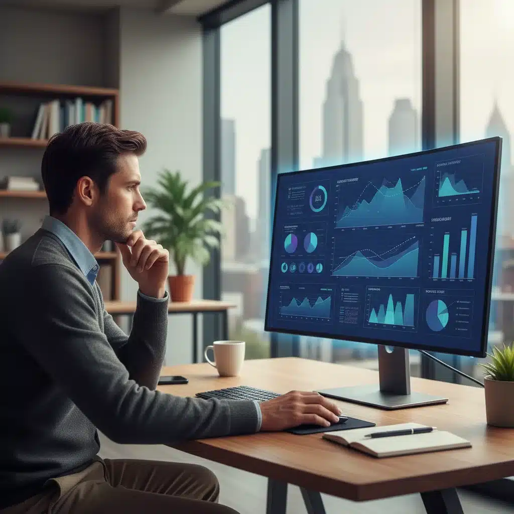 Individual analyzing career data and market trends on a computer.