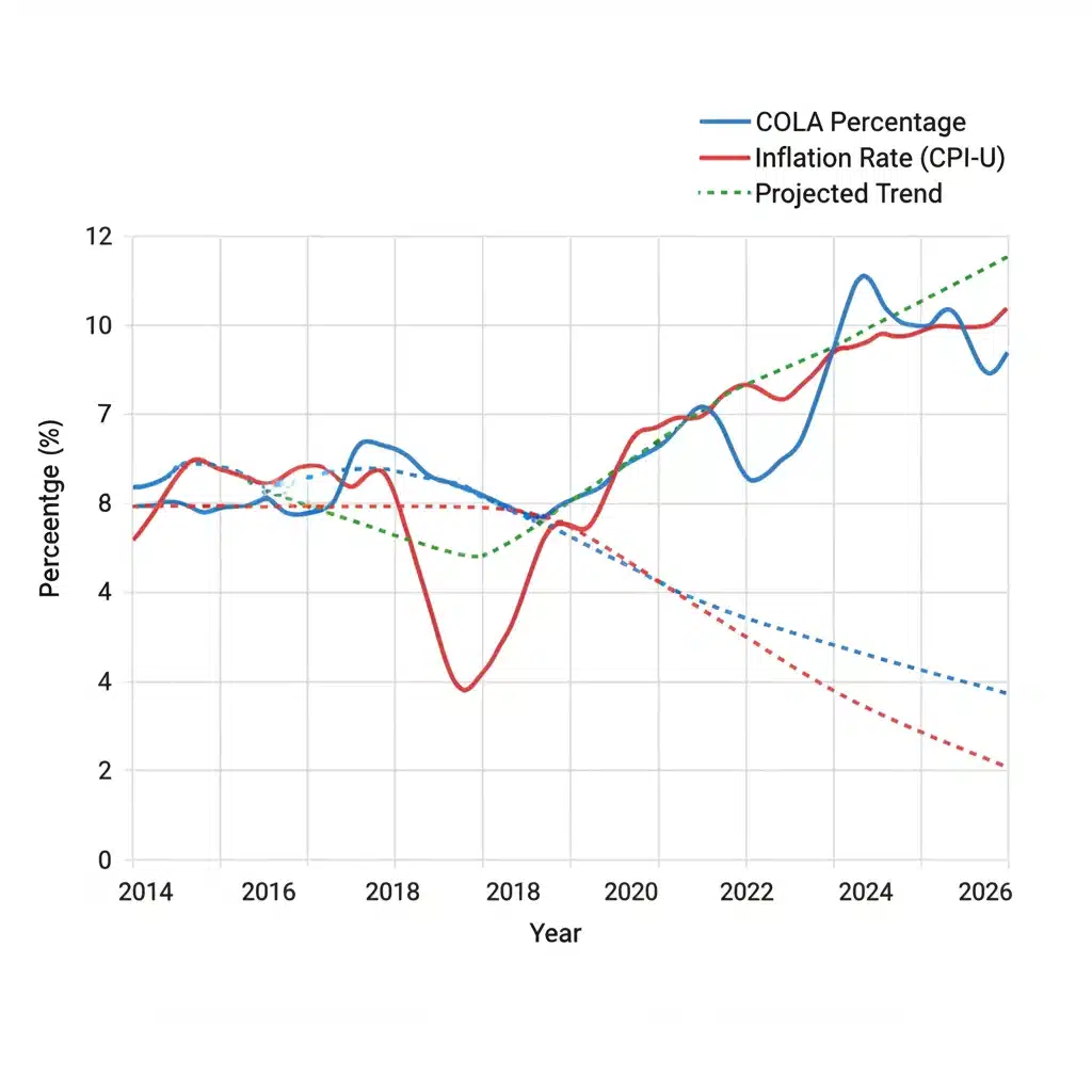 Historical COLA and inflation rate trends with 2026 projection