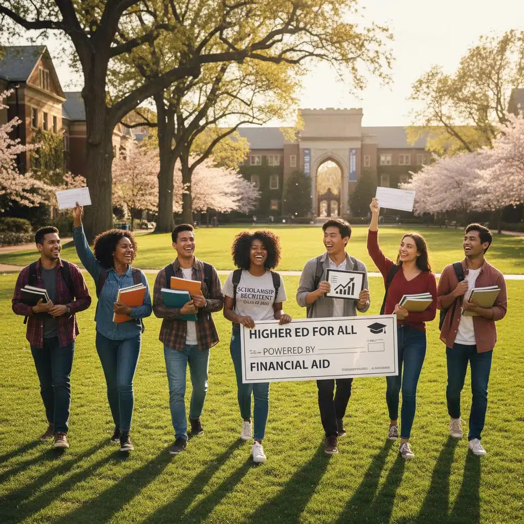 Diverse college students walking on campus, representing successful higher education journeys.