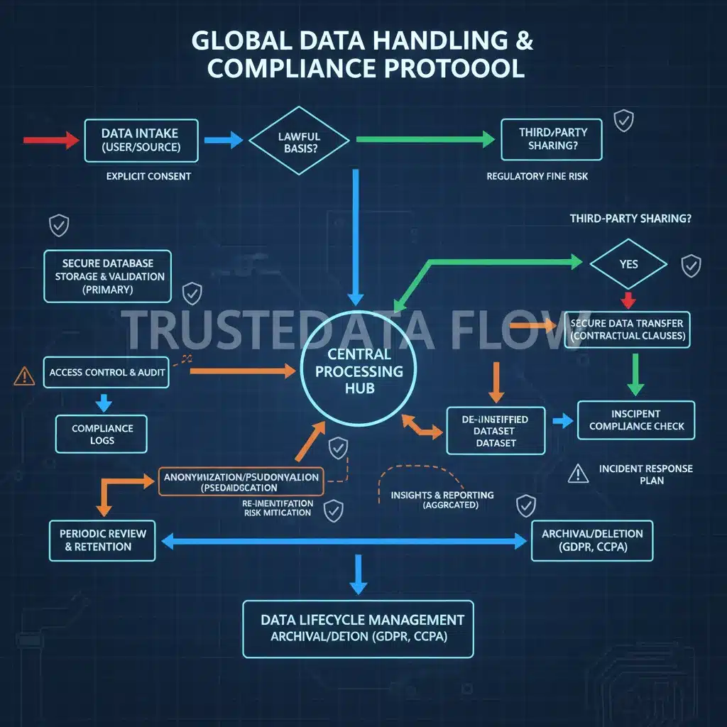 Flowchart depicting data processing compliance and privacy steps