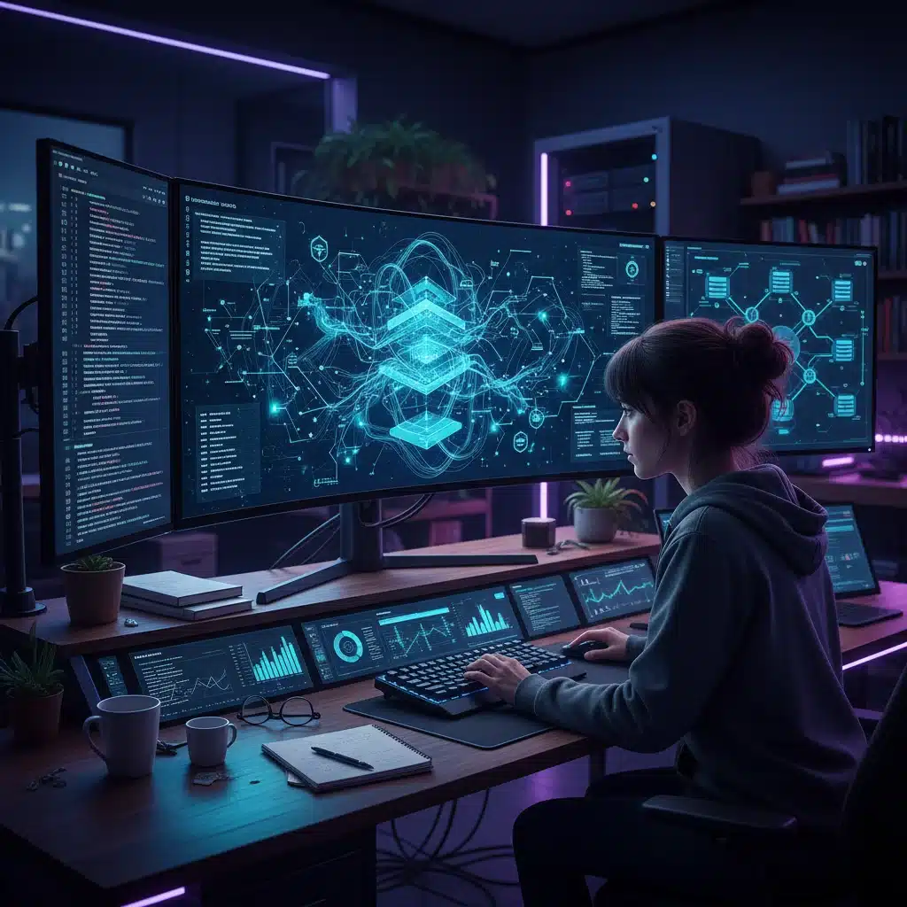 Data scientist analyzing complex data for business insights