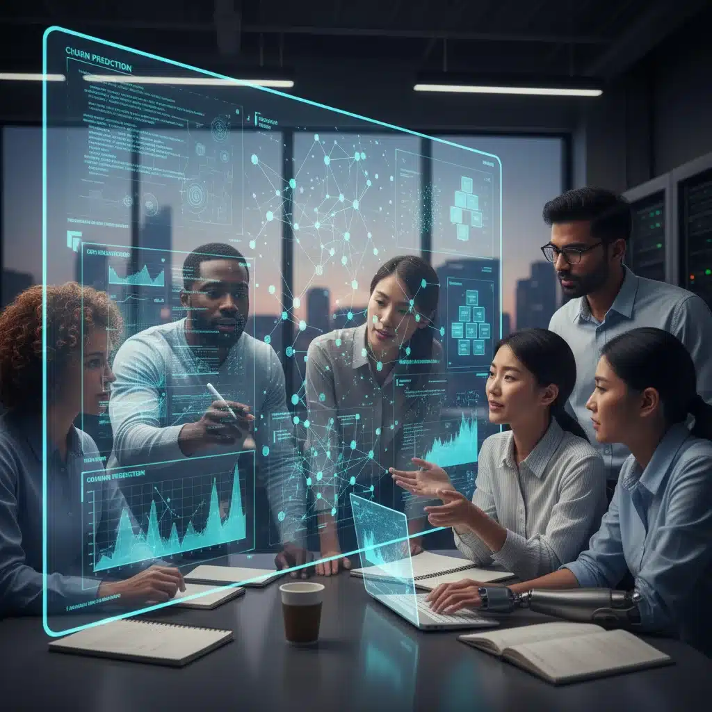 Data scientists collaborating on machine learning models