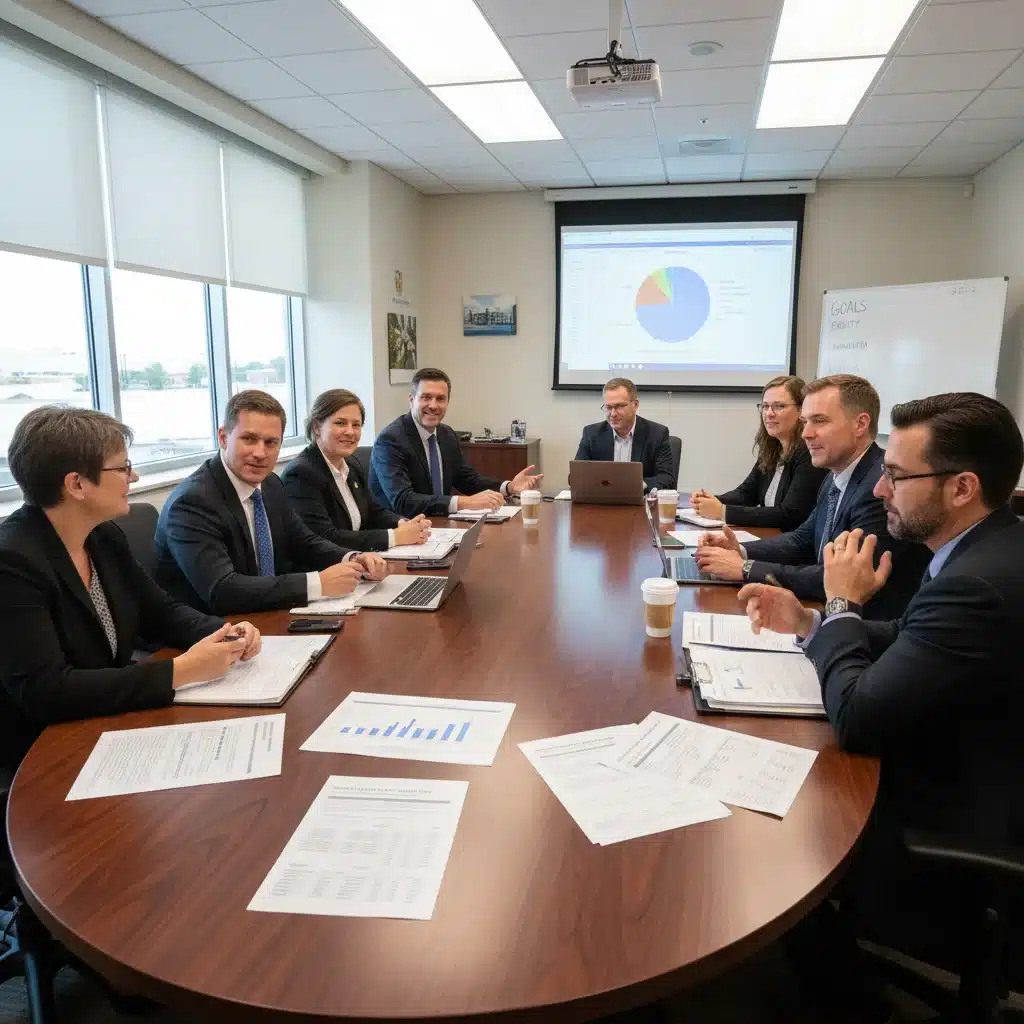 School administrators discussing new education funding policies