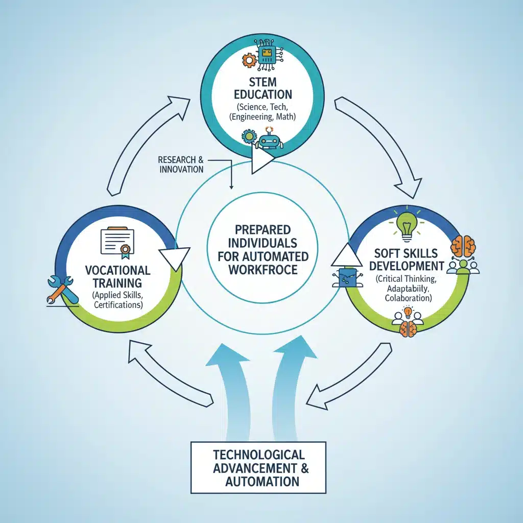 Diagram showing educational strategies for automated workforce readiness.