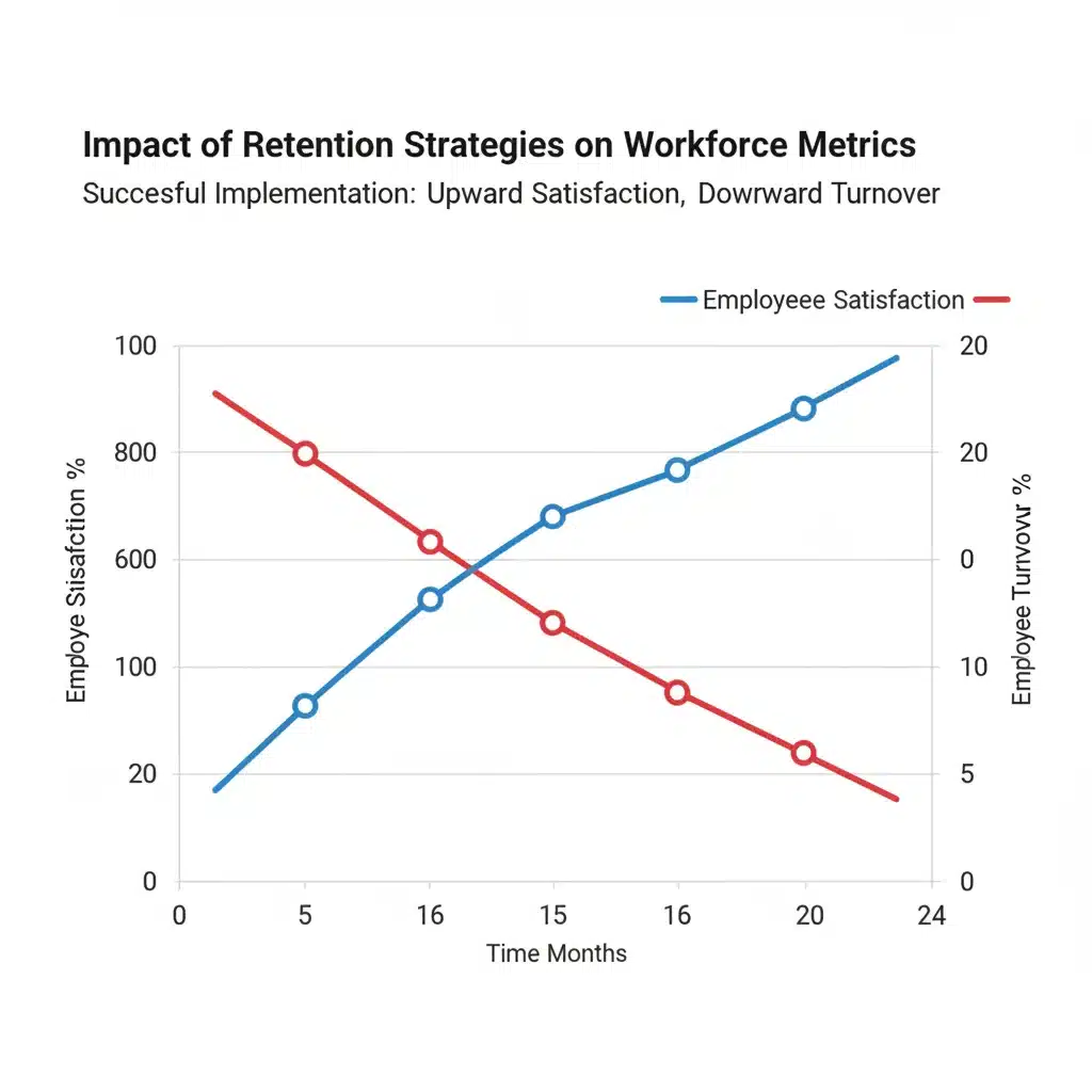 Graph showing improved employee satisfaction and reduced turnover