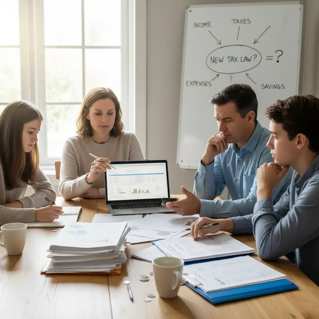 Family discussing personal finances and tax implications at home