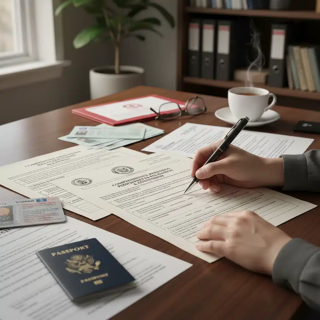 Hands filling out Social Security disability application forms