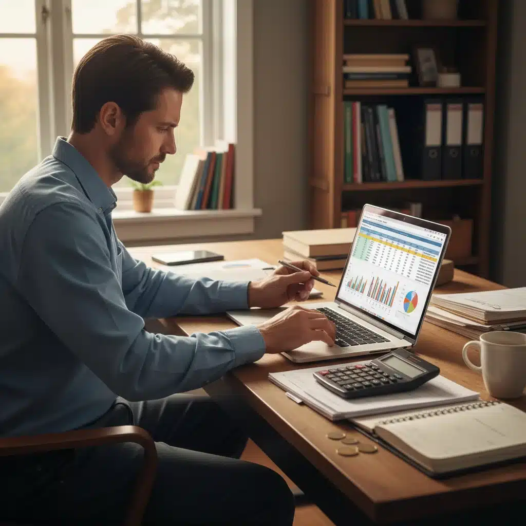 Individual reviewing student loan documents and financial plans